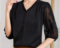 時尚七分袖雪紡衫