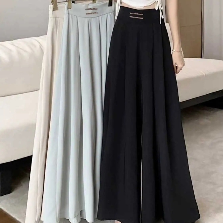 冰絲百褶闊腿褲